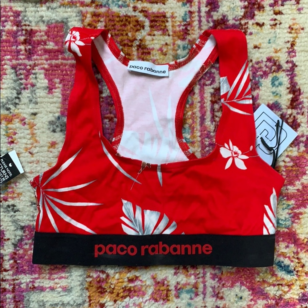 Paco Rabanne Hawaiian Print Sports Bra, Red